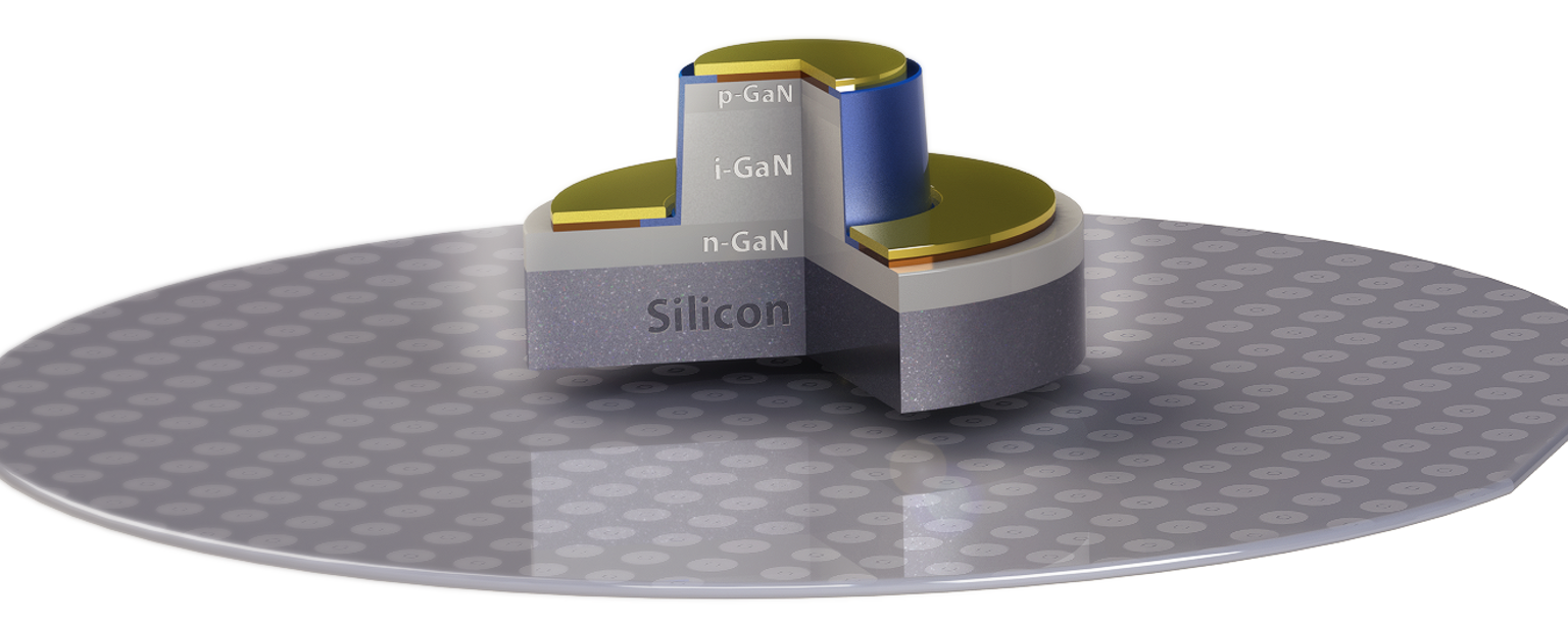 Vertical GaN power device on silicon wafer